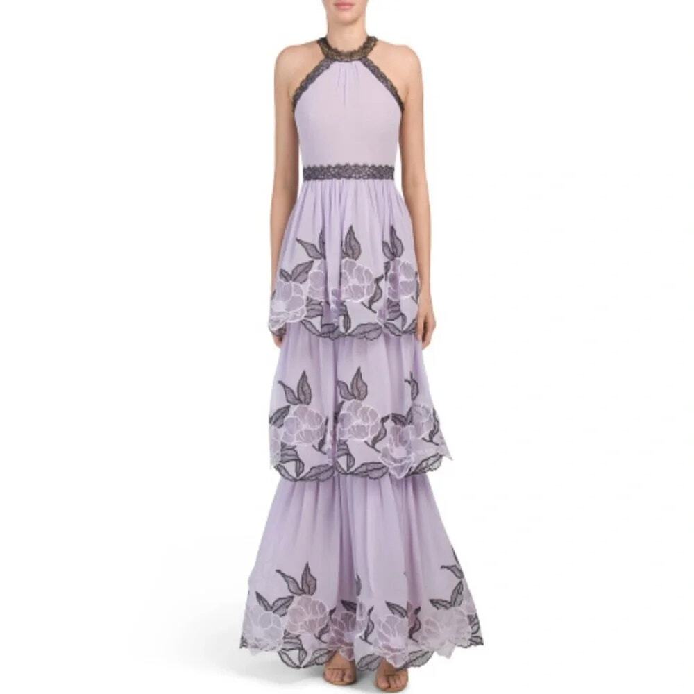 Marchesa Notte Floral Embroidered Chiffon Tulle Gown, NWT Sz 8 $1195